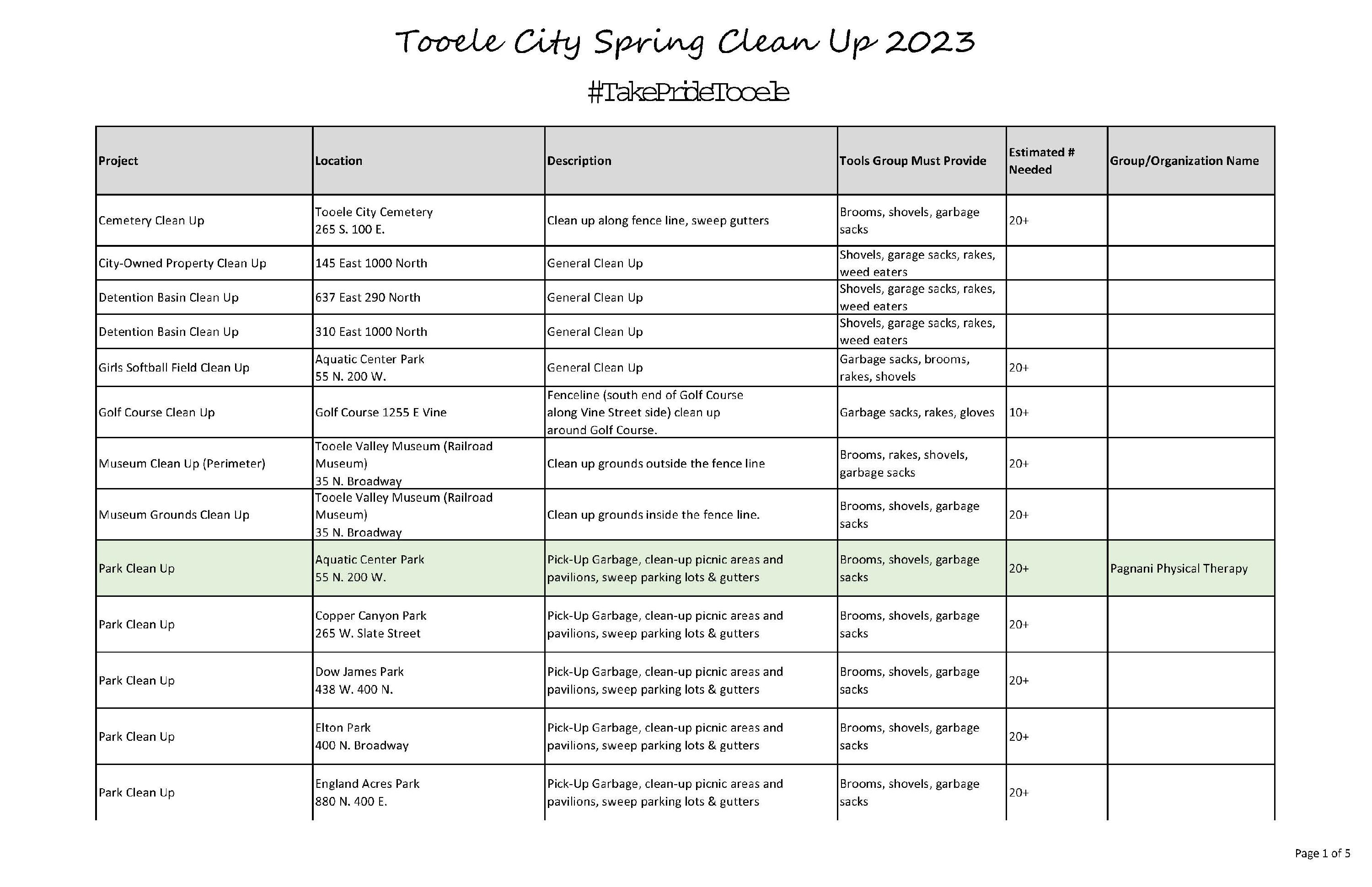 Spring Cleanup Project List Image